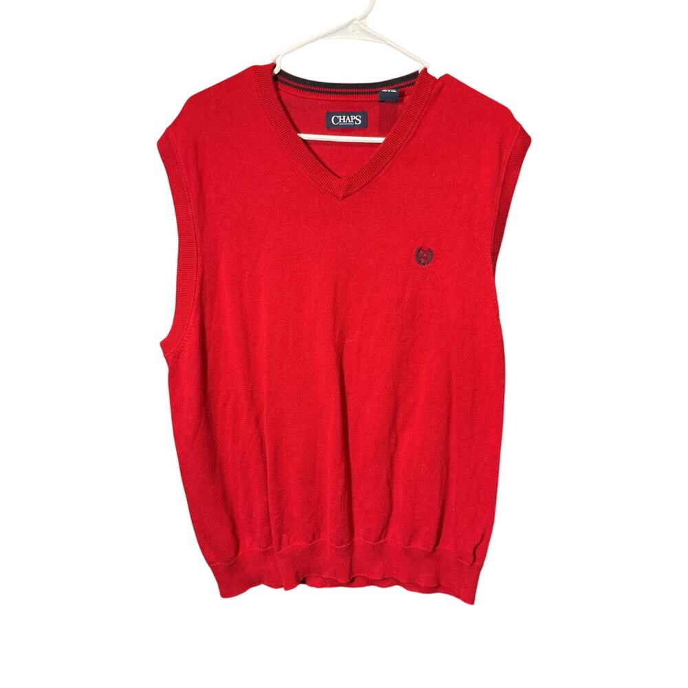 Chaps Red And Blue Sleeveless V-Neck Cotton Sweater Size XL